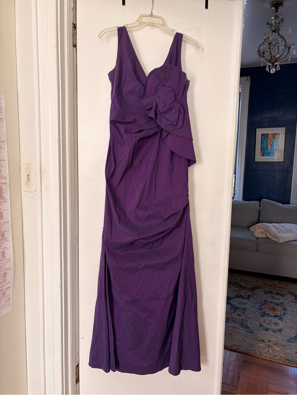 David Meister Purple V-Neck Maxi Dress with Draped Rosette